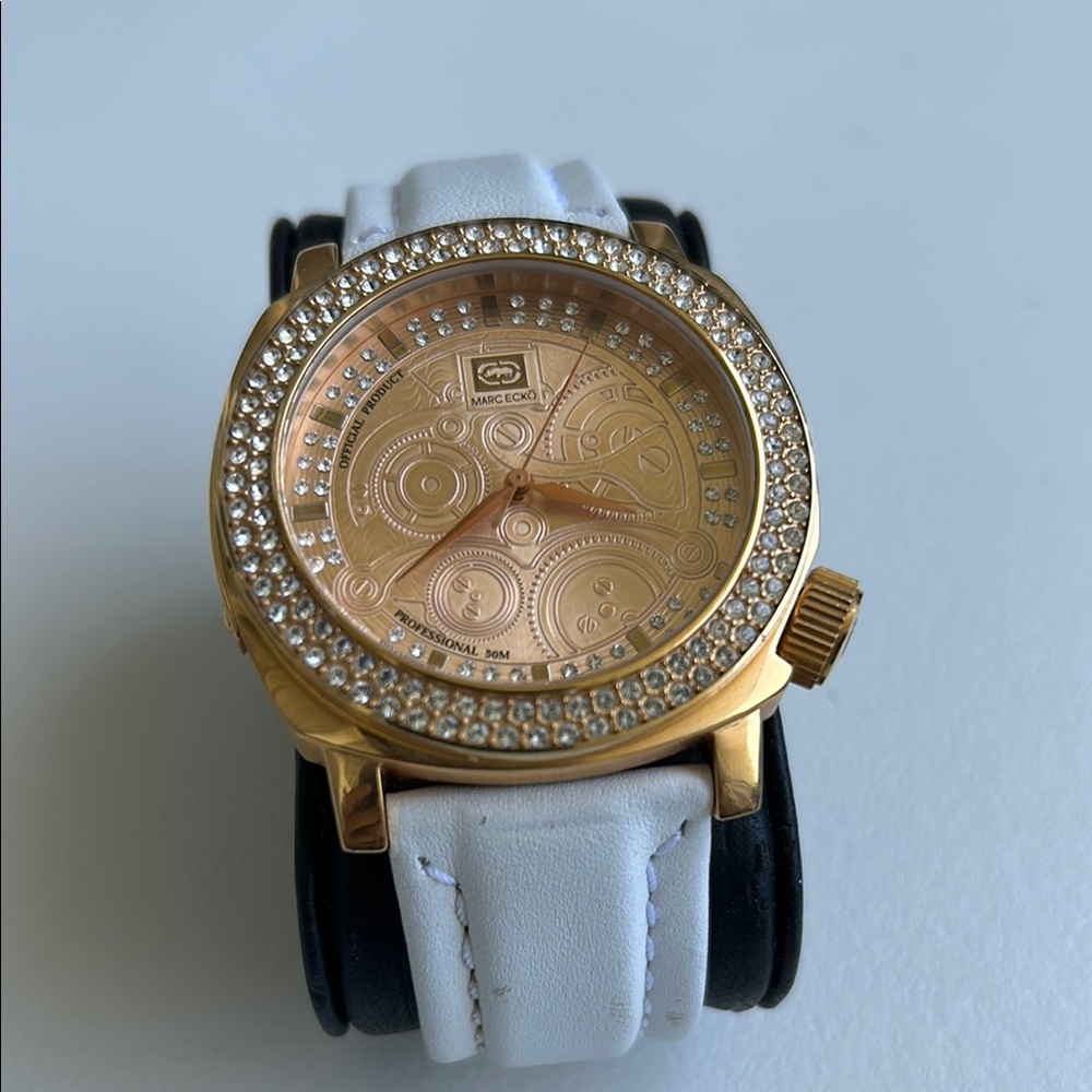 Marc Ecko Gold Watch with White Strap